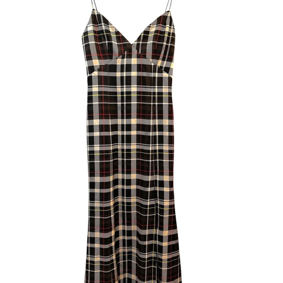 NWT Alice + Olivia Julietta Plaid Side Slit Slip Dress Satin Multicolor Sz 0 - Picture 4 of 14